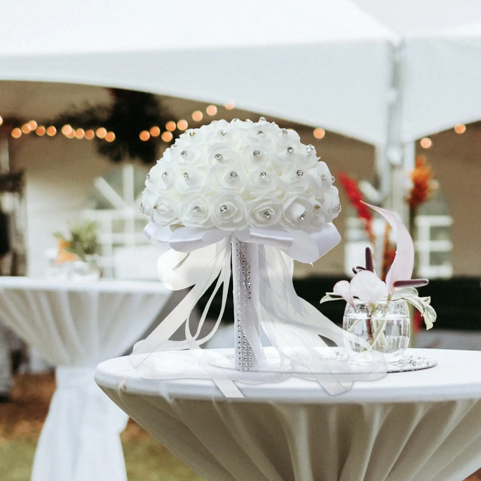 Wedding Bouquets for Bride Bridesmaid White Artificial Roses Flowers Wedding Decoration for Valentine Confession Party