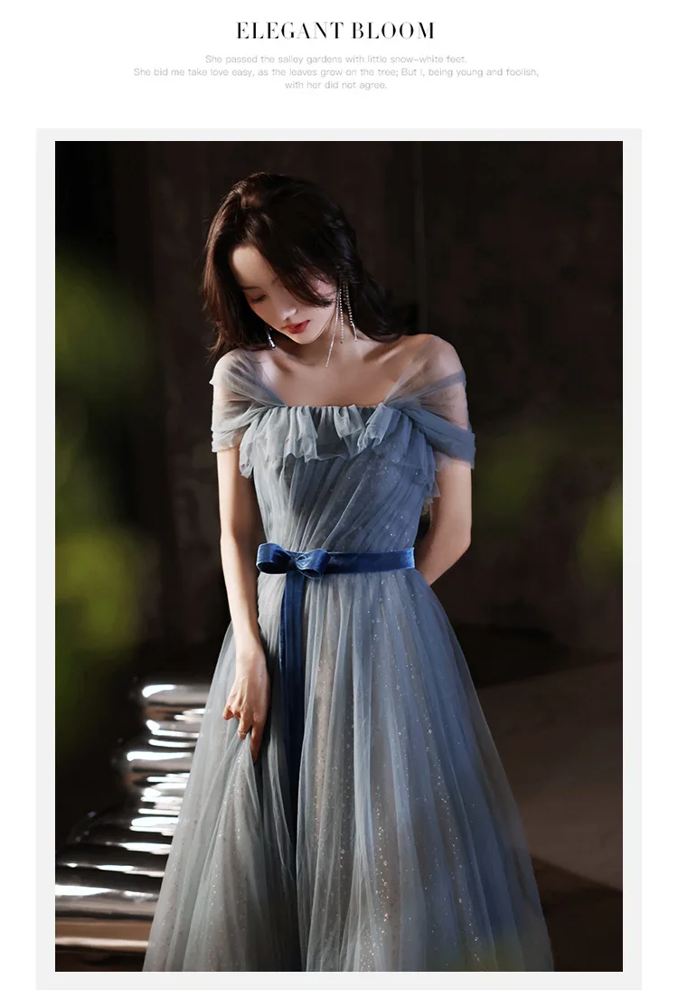 white evening gowns KAUNISSINA Tulle A-Line Evening Dresses Blue Prom Gowns Floor Length Celebrity Party Dress Robe De Soiree Custom Size black formal gown