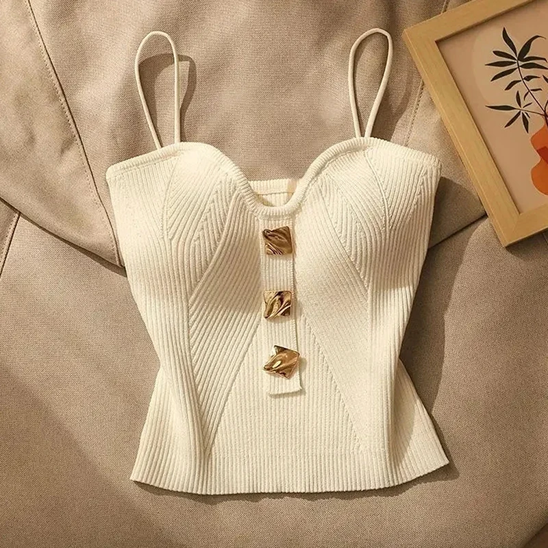 

2024 New Spring French Style Knit Suspender Women's Summer Wear Sexy Beauty Camisole Slim High-end Bottom Bandeau Top