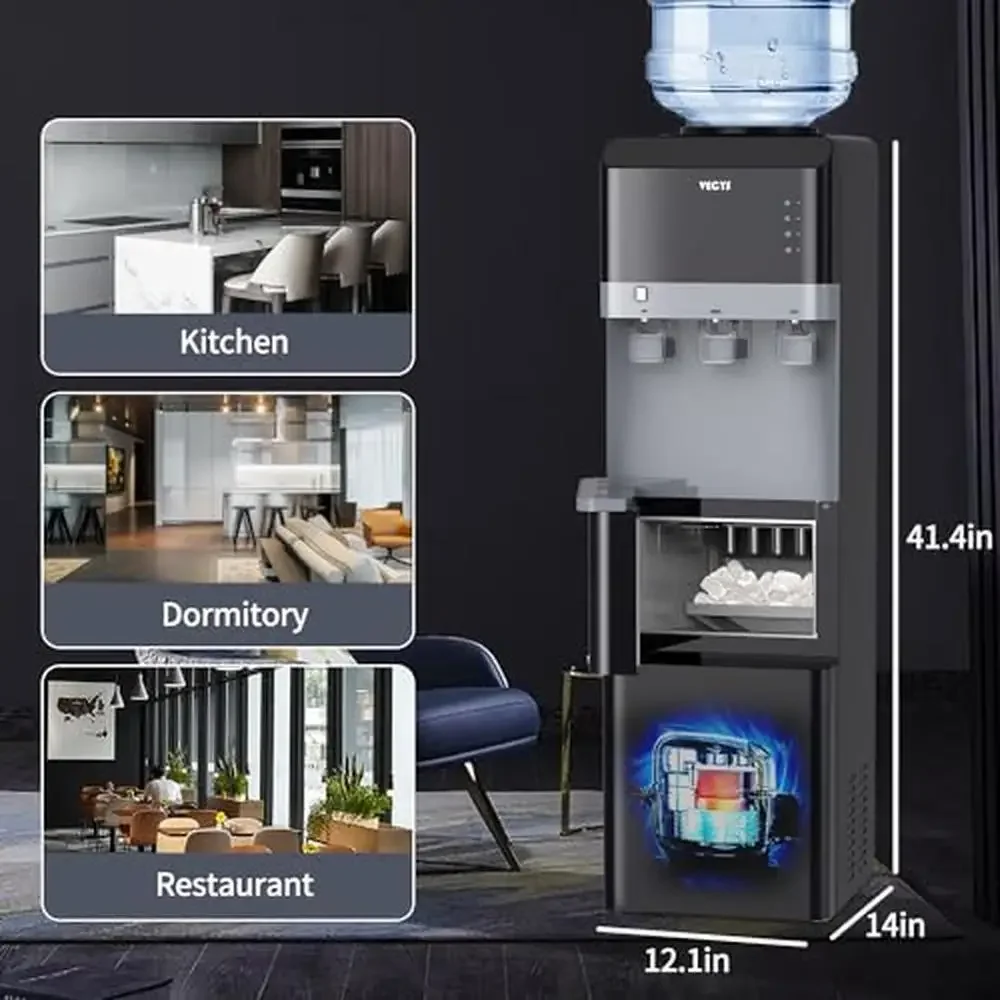 Ice Maker Water Dispenser 27LBS Daily Output Hot Cold Water Supply Child Safety Lock 3-in-1 Functionality Efficient Compressor 6