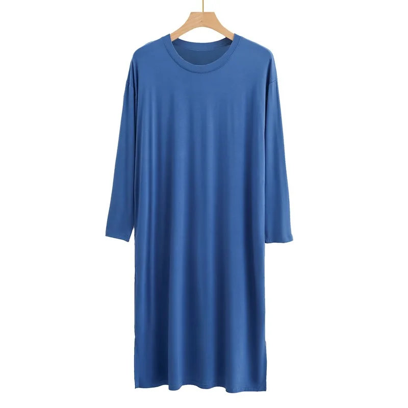 Modales Herren-Nachthemd mit langen Ärmeln, Nachthemd, dünn, locker, Übergröße, mittelgroß, Pyjama, lässig, Heimkleidung, Herren-Robe, Schlafkleid – Detail 11