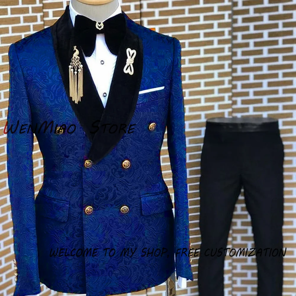 2024 Royal Blue Jacquard Groom Wedding Suit Slim Suit For Men 2 Pcs Blazer Pant Wedding Suits for Men XS-5XL