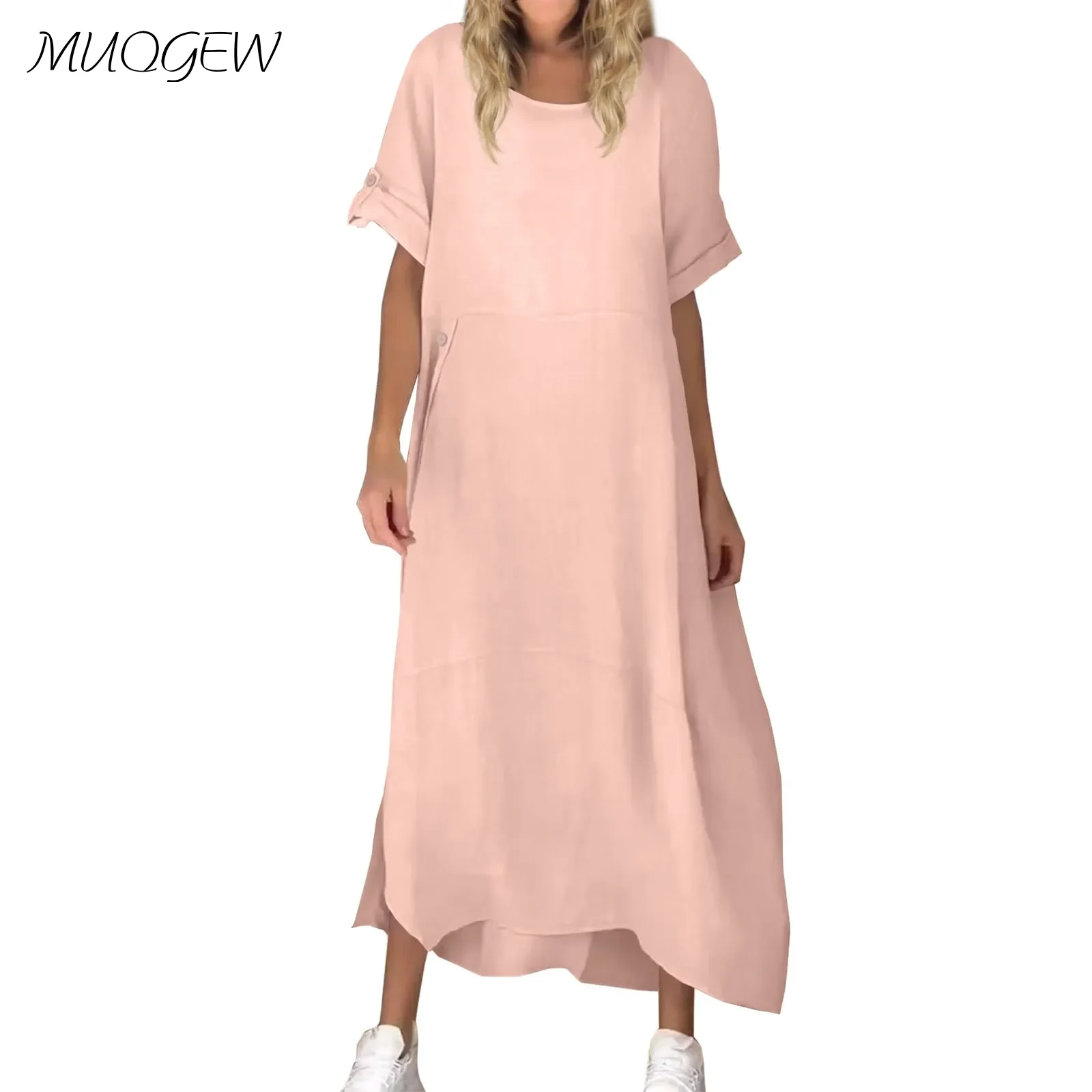 

Женское модное однотонное платье, повседневные свободные длинные платья с рукавом до локтя, Новинка лета 2024, женское Повседневное платье макси