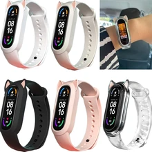 

For Xiaomi Mi Band 6 5 4 3 Soft Silicone Cat Earmuffs Case Smartwatch Wriststrap Cute Cartoon Wristband For Mi Band 6 Mi Band 5