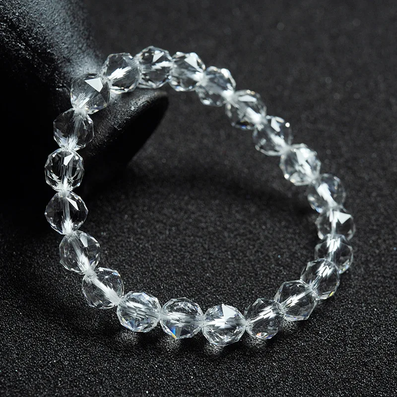 

Women's 5A 8“Natural White crystal faceted 6-14mm bracelet