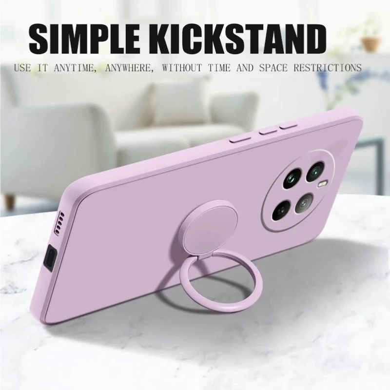 Enhanced Liquid Silicone Ring Stand Shockproof Phone Case - Soft Skin Feel Back Cover