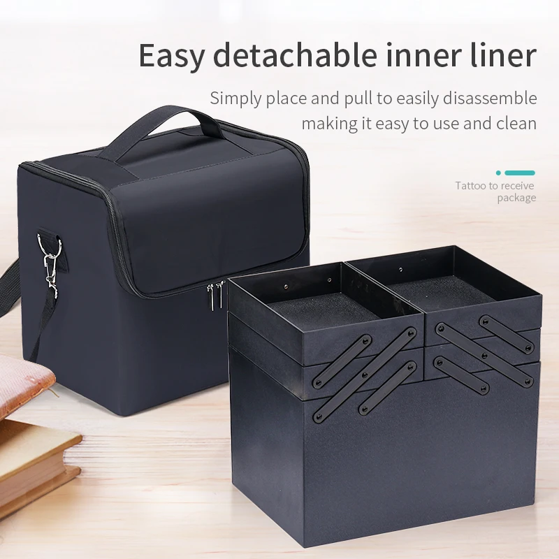 Large Makeup Carrying Train Case for Women, Travel Bag Storage Box,4 Tier Professional Nail Organizer Case with Adjustable 5