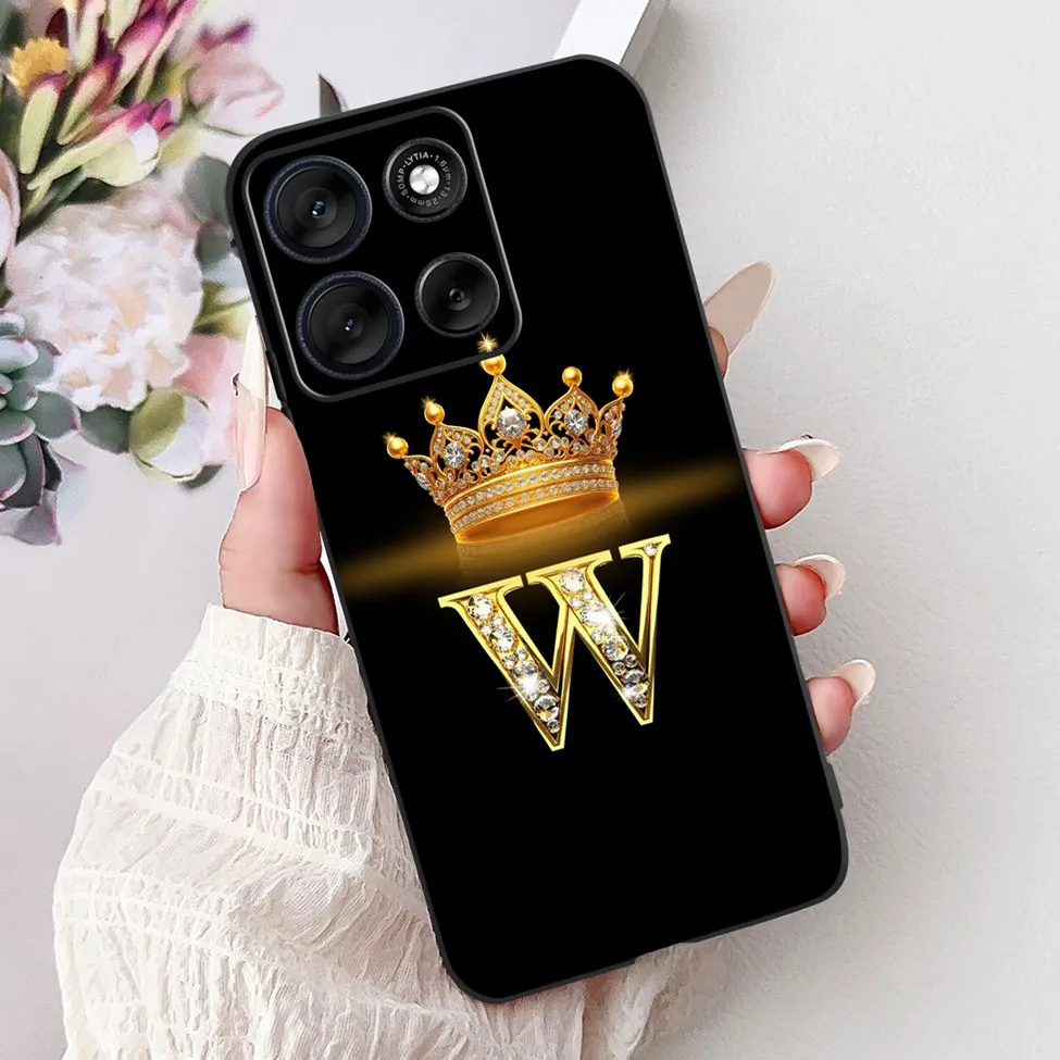Luxury Silicone Flower & Crown Shockproof Bumper Case - A-Z Letters Design