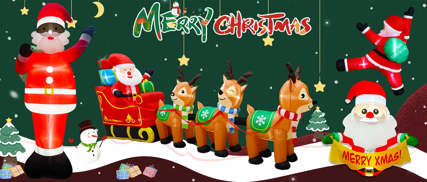 Christmas Inflatables Santa Sleigh and Reindeer