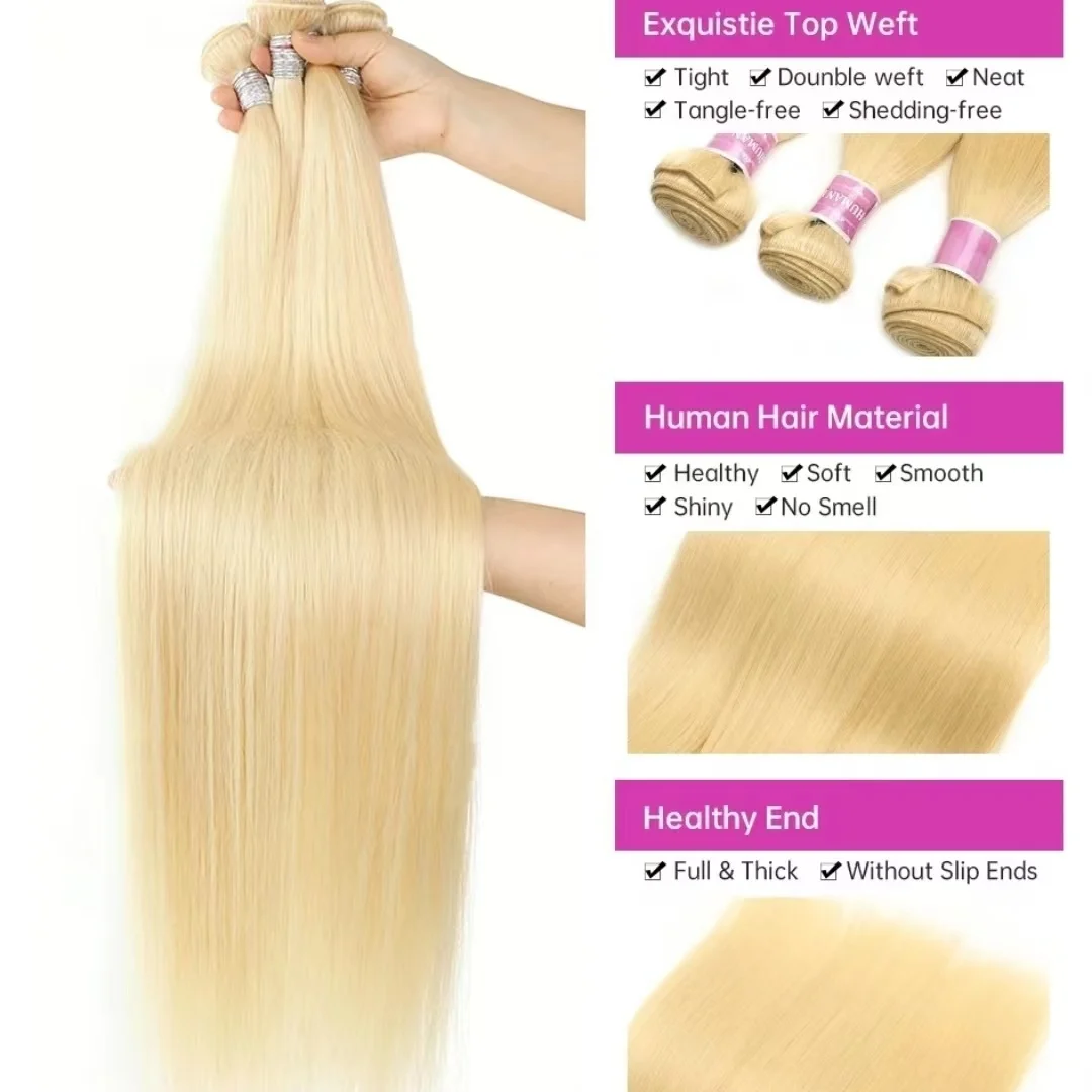 613 Blonde Straight 40inch Remy Hair Weave 50inch Human Hair Bundles #613 Natural Color 100% Virgin Human Hair Extensions