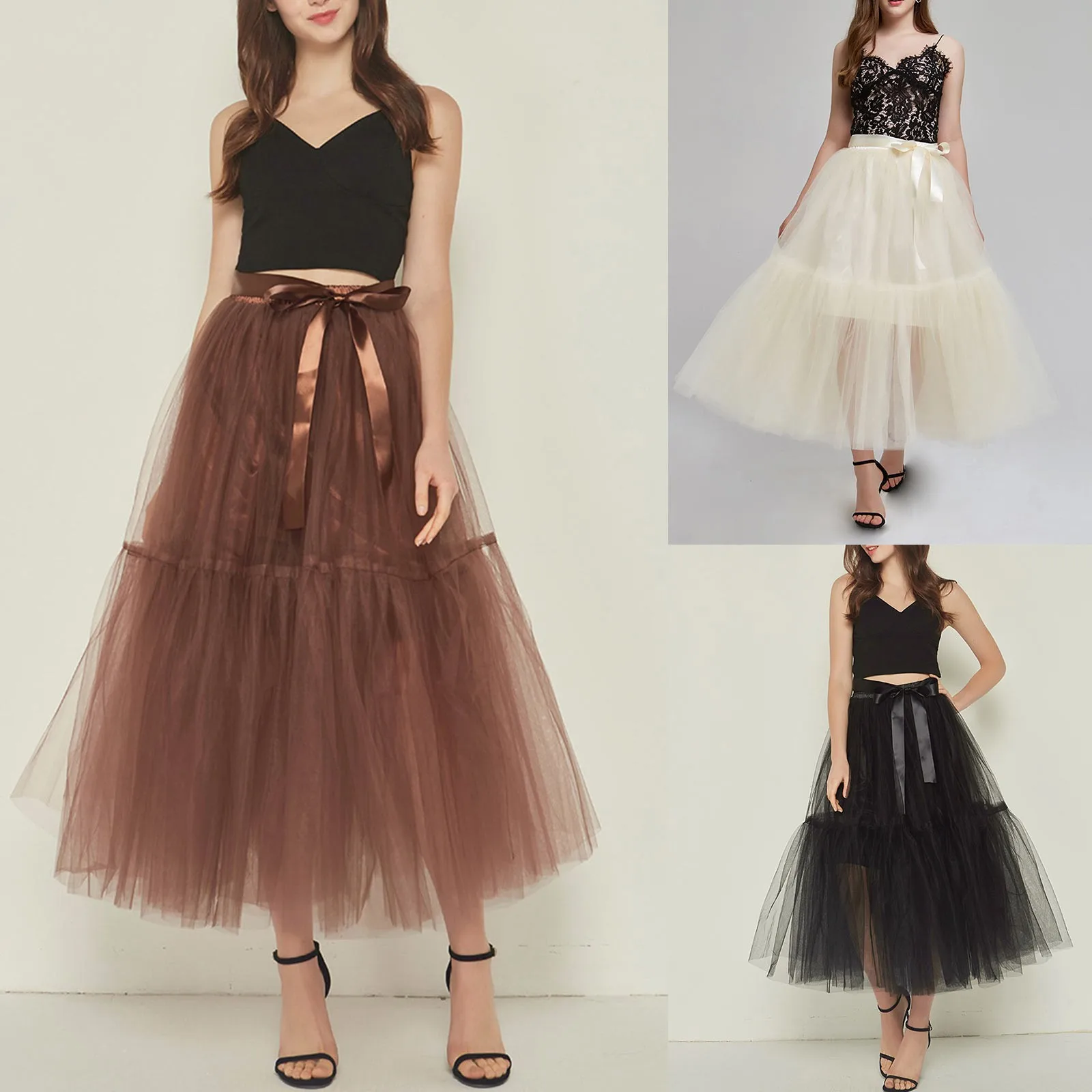 

New Mopping 4 Layer Large Swing Skirt Tulle Skirt European And American Multi Layer Solid Color Mesh Skirt On Skater Skirt