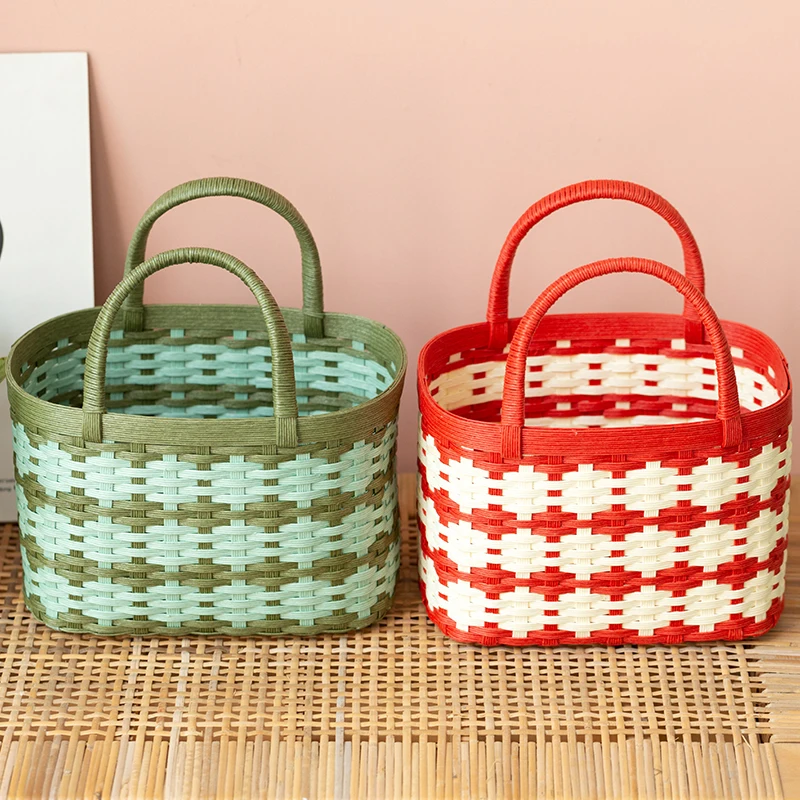 

Корзина для цветов, бумажная сумка из ротанга ручной работы, креативное плетение из искусственного ротанга ручной работы, подарок, фото украшение, плетение