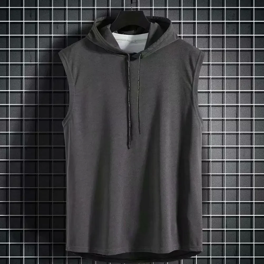Tank Tops Sleeveless Vests Mens Tank Tops Fitness Clothes Ice Silk Summer Muscle Hoodie Vest Sleeveless Bodybuilding Gym Workout Fitness Shirt