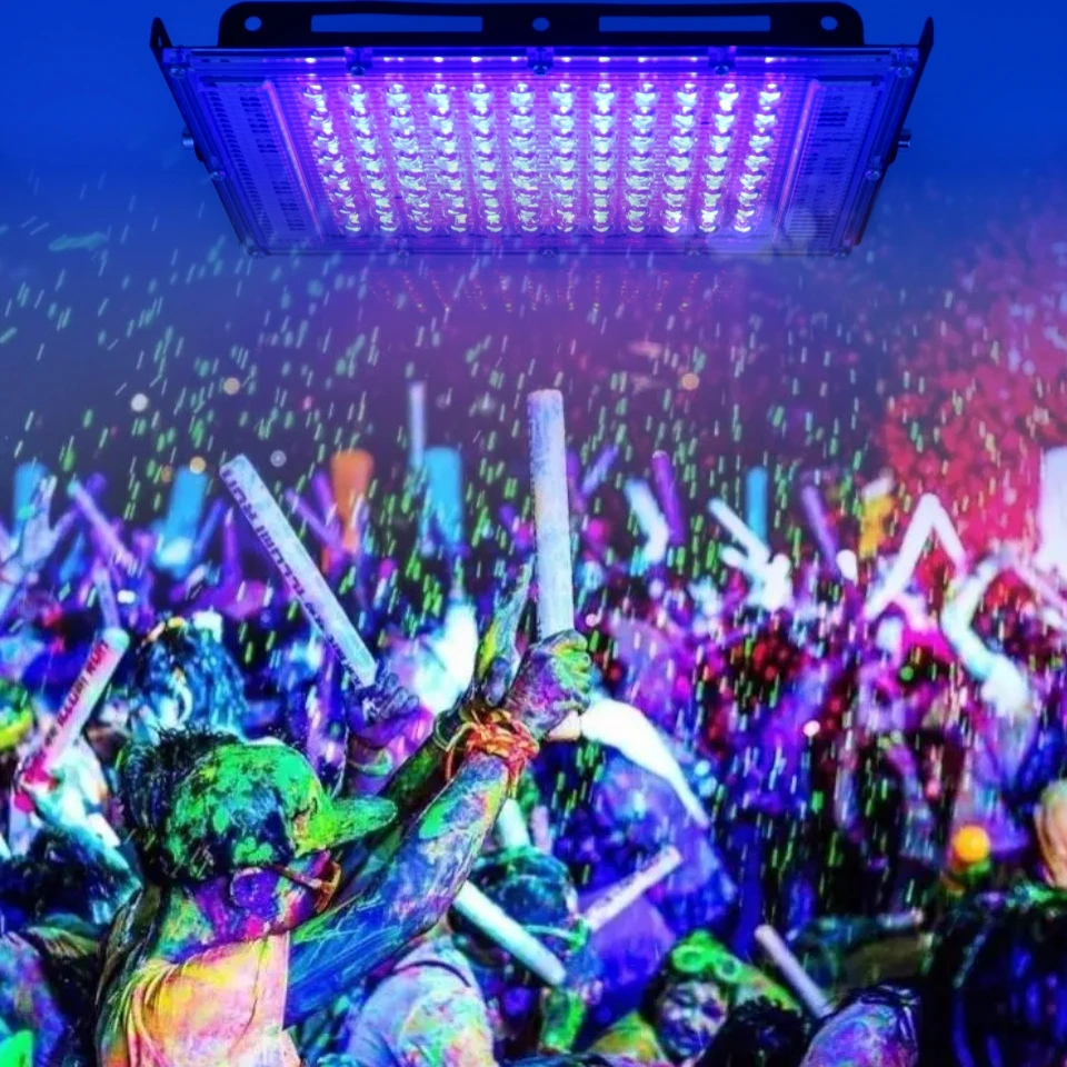 UV Floodlight Led UV Floodlight 110V 220V 50W 100W Party Light 395nm 400nm IP65 Waterproof Ultraviolet Fluorescent Stage Lamp with US/EU Plug