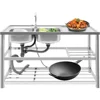 Commercial Stainless Steel Sink Freestanding Utility Sink with Faucet Kitchen Sinks Freestanding with Cabinet Double Bowl 3
