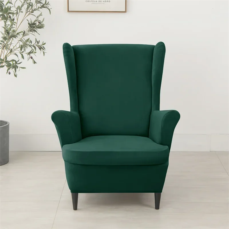 Wing Chair Slipcover Stretch Velvet Wing Armchair Cover with Seat Cushion Cover Elastic Sofa Slipcovers Solid Color Sofa Covers 4