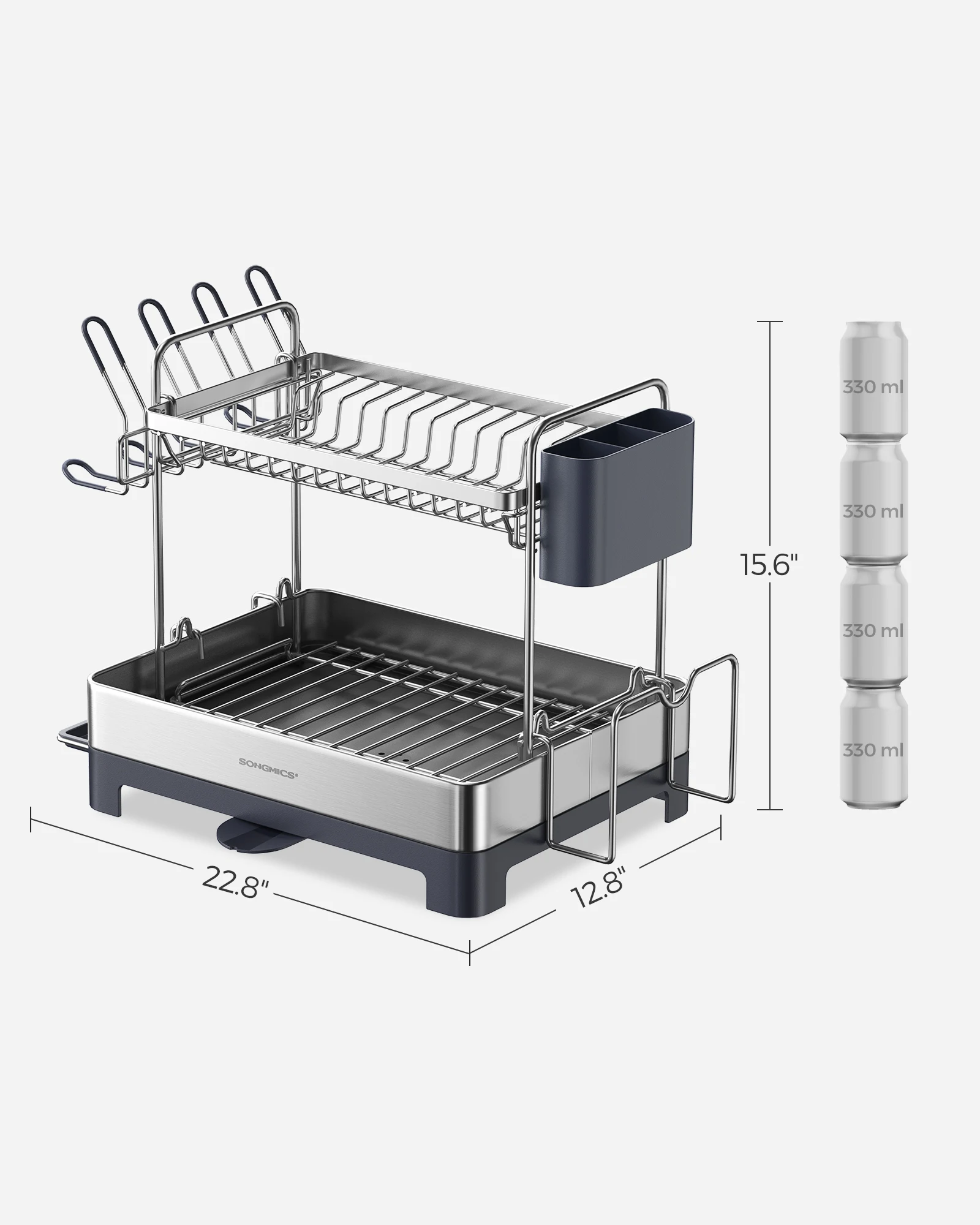 SONGMICS Dish Drying Rack - 2 Tier Dish Rack for Kitchen Counter with Rotatable and Extendable Drain Spout 6