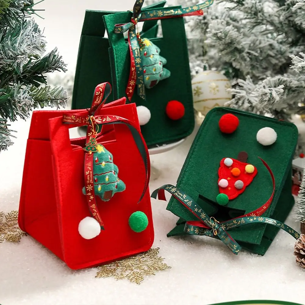 

Рождественский фетровый мешок для конфет с Санта-Клаусом, снеговиком, оленем, домашнее украшение, новогодние войлочные подарочные пакеты с ручкой для Рождества