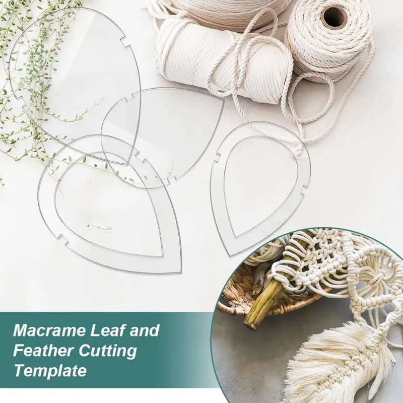 8 Pcs Wood Macrame Cutting Template, Teardrop And Feather Macrame
