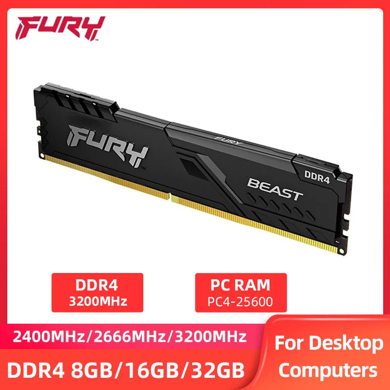 

Fury Beast DDR4 8GB 16GB 32GB 3200 2666 2400MHz Desktop Memory 288Pin 1.2V DIMM PC4-19200 21300 25600 28800 DDR4 RAM for Gaming