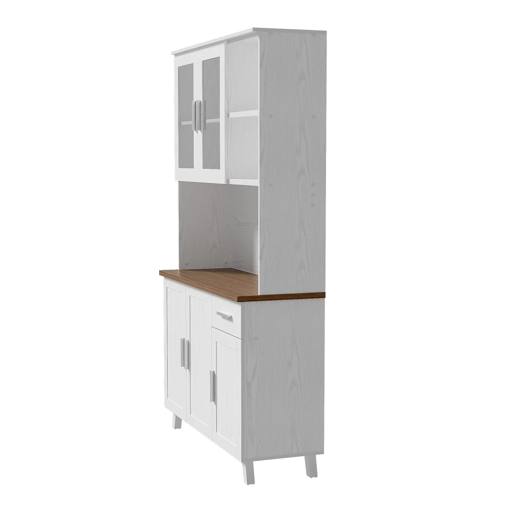 PINGGO Weißes Holz-Sideboard Schneidefachschrank 114x40x190cm für Wohn- und Esszimmerdekoration – Detail 17