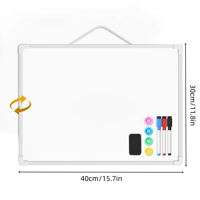 Small Dry Erase Board for Wall 15.7" x 11.8" Double-Sided Small Whiteboard with 3 Markers & 4 Magnets