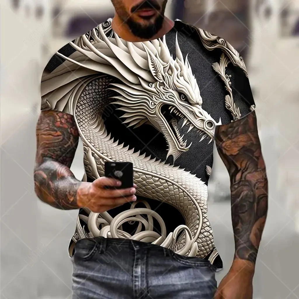 3d printed t shirts Dragon Pattern Men's Short-sleeved Oversized Streetwear Tees Summer Casual Tops