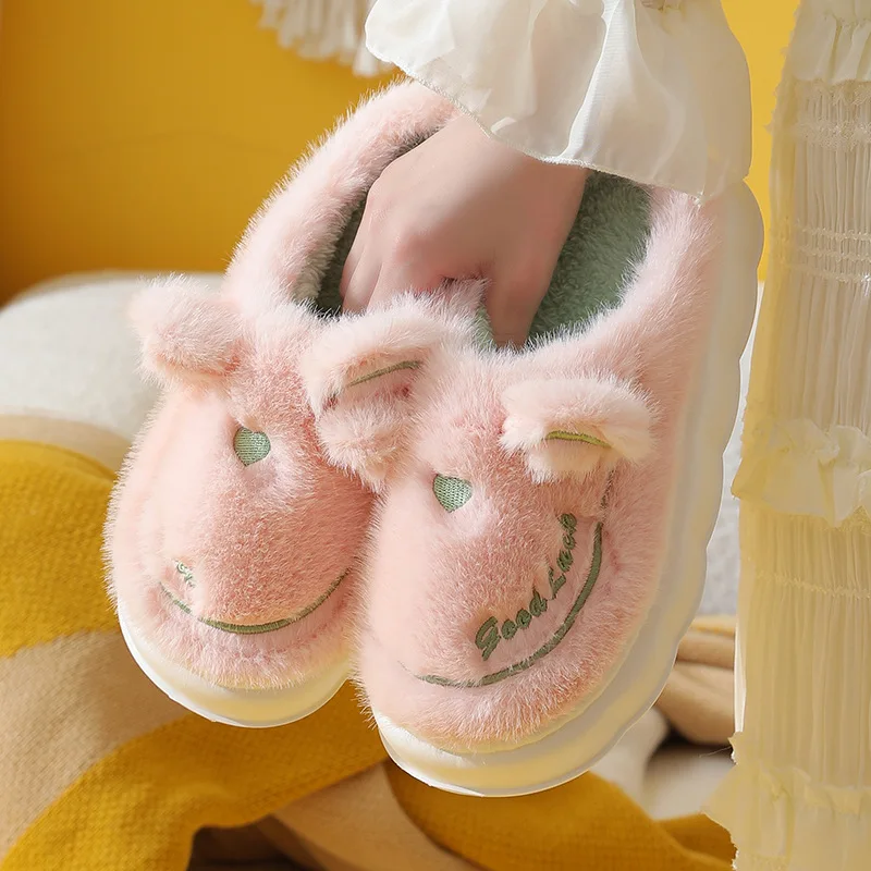 

A0270 New Furry Slippers Cotton Slippers For Women Winter Autumn And Winter Eva Warm Thick-soled Couple Outer Wear Home Cotton