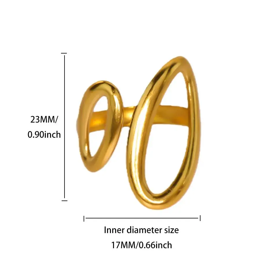 Gold, Stainless Steel, Geometric, Adjustable Ring