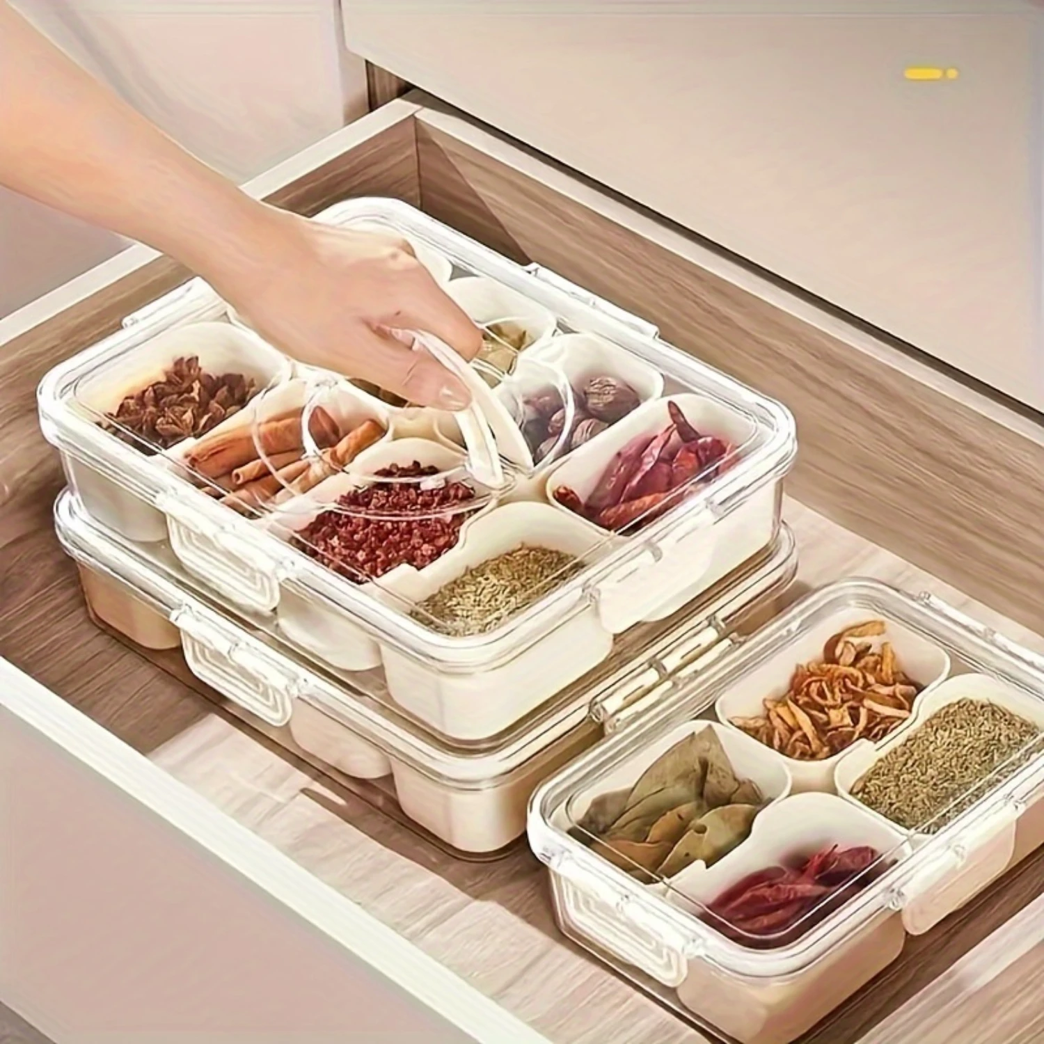 Large Capacity Spice Organizer With Sealed Lid-Multi-Compartment Box For Snacks, Fruits & Candy-Durable Plastic Container