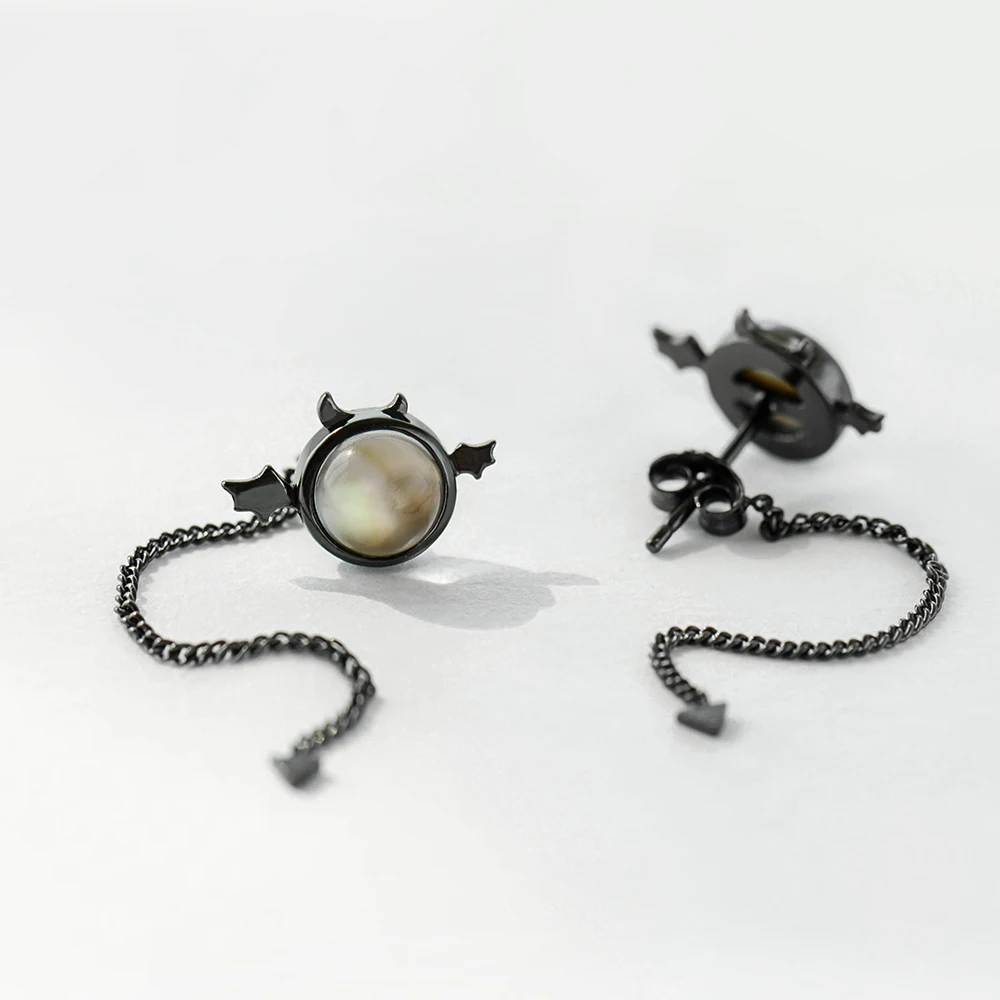 Thaya Original Design Little Devil S925 Sterling Silver Earrings Black Ear Stud Female Ear Drop Mini Earrings for Women Gift