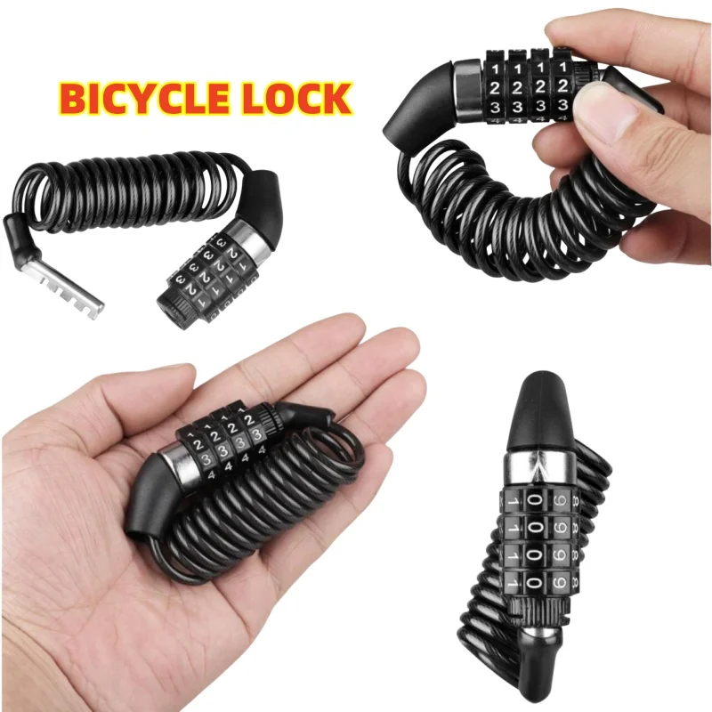 

Bicycle Lock 4 Digit Password Lock Safety Code Mountain Bike Anti-Theft Durable Steel Wire Cable Helmet Locks Bike Accessories