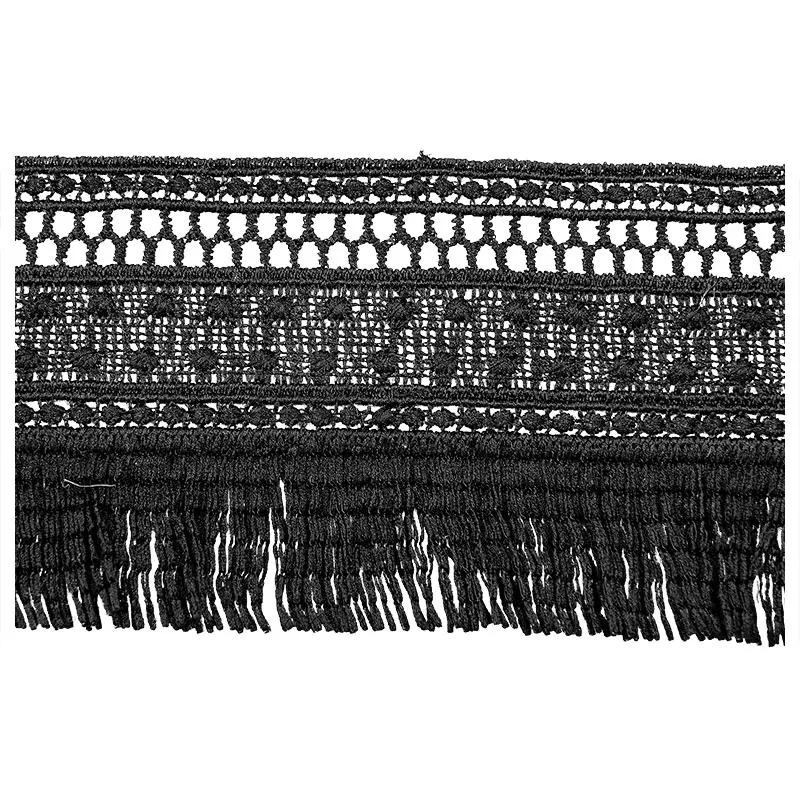 Natürliche weiße und schwarze Quaste Fransen Spitzen applique, Baumwoll schnur Spitzens toff, Näh zubehör, 2 Yards – Detail 4