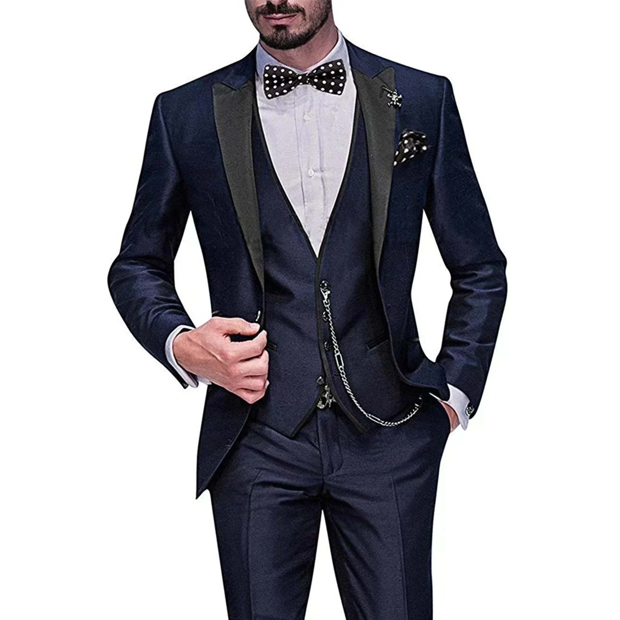 thumbnail image 1 of Traje de lujo para hombre elegante, formal, ajustado, conjunto de 3 piezas, chaqueta, chaleco y pantalón, esmoquin para negocios, traje de boda, 1 of 5