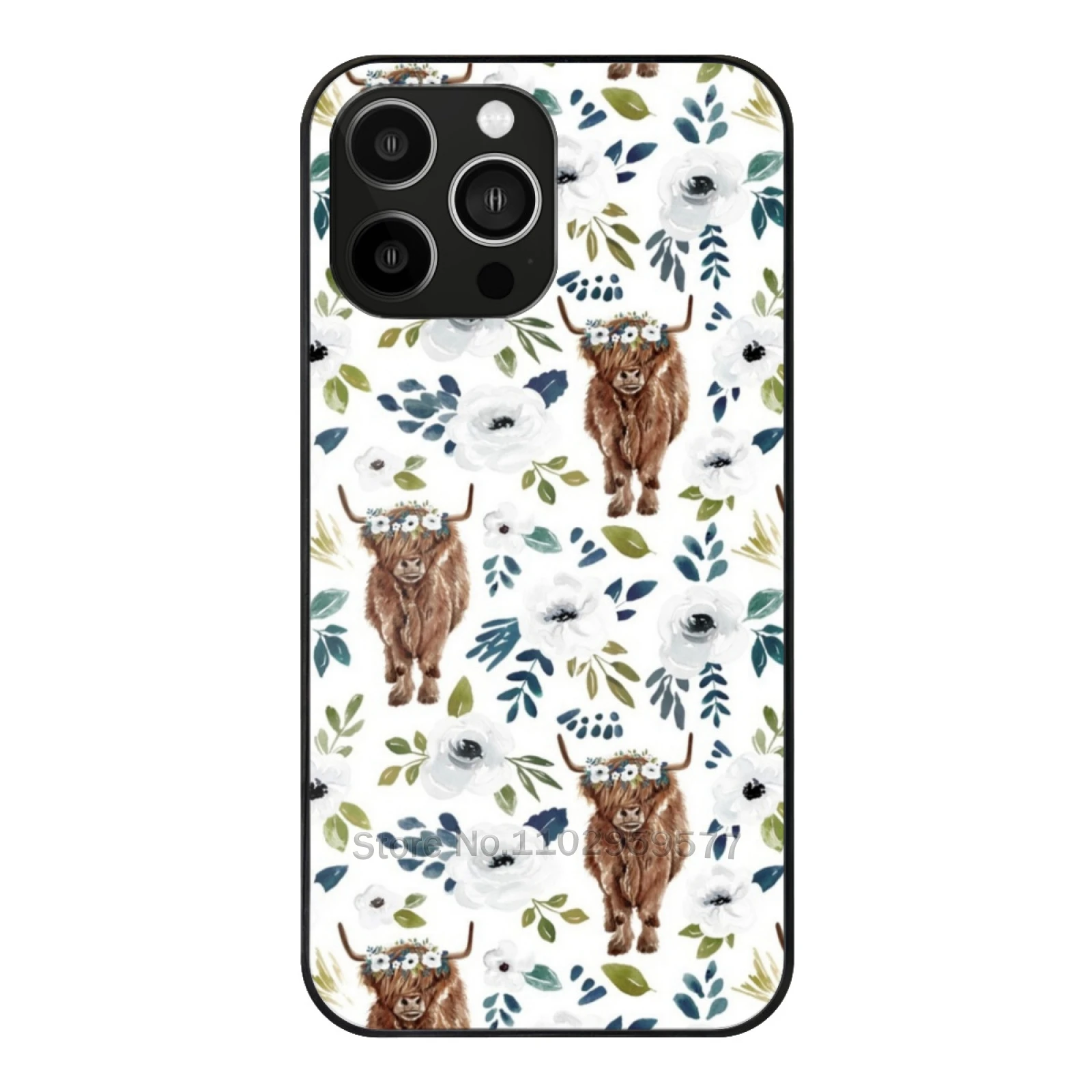 

Highland Cow Floral Floral Crown Cow Painting Farmhouse Decor Tempered Glass Shell For Iphone 13 14 12 11 15 Pro Max Mini 8 7 X