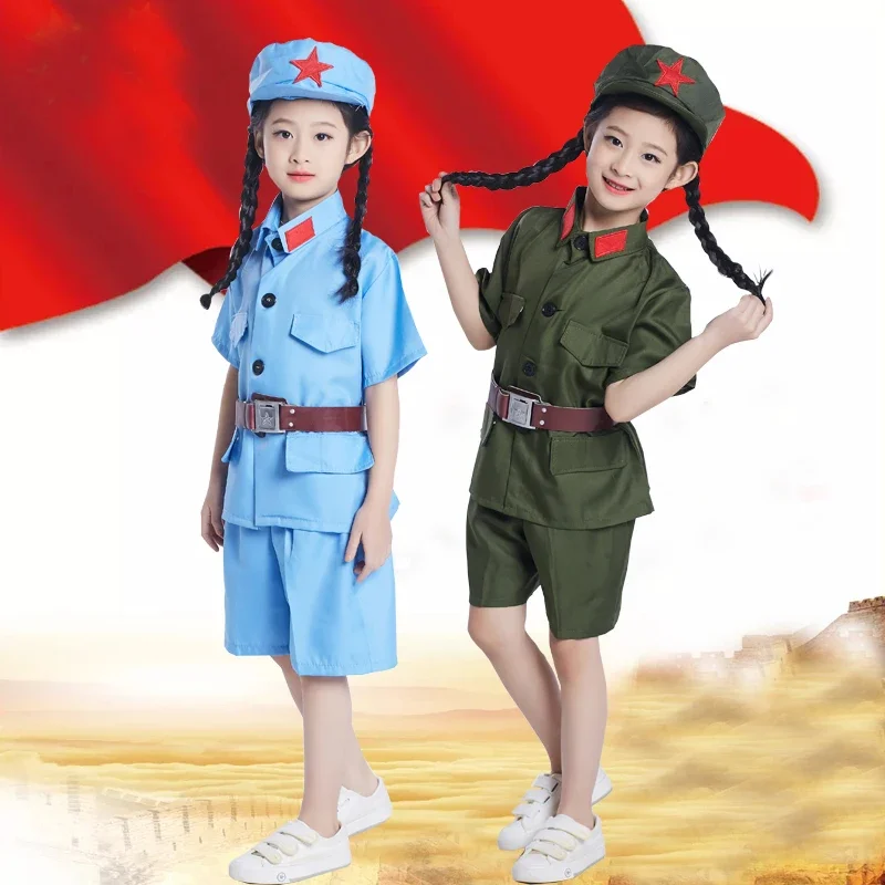 New Design Chinese Red Army Clothing for Child Cosplay Military Uniform Girls Boys Red Army Suit Performance Stage Costume