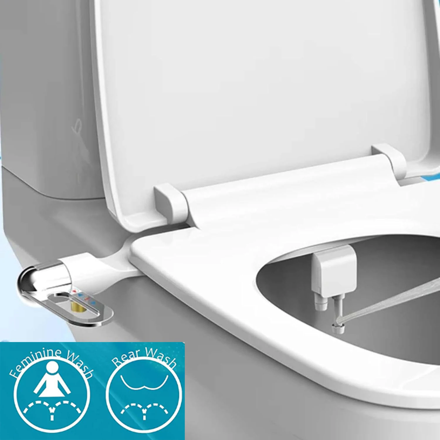 ใหม่ Ultra-Slim Bidet Toilet Seat ATTACHMENT Dual หัวฉีด Bidet ปรับความดันน้ํา Non-ไฟฟ้า Ass Sprayer 1