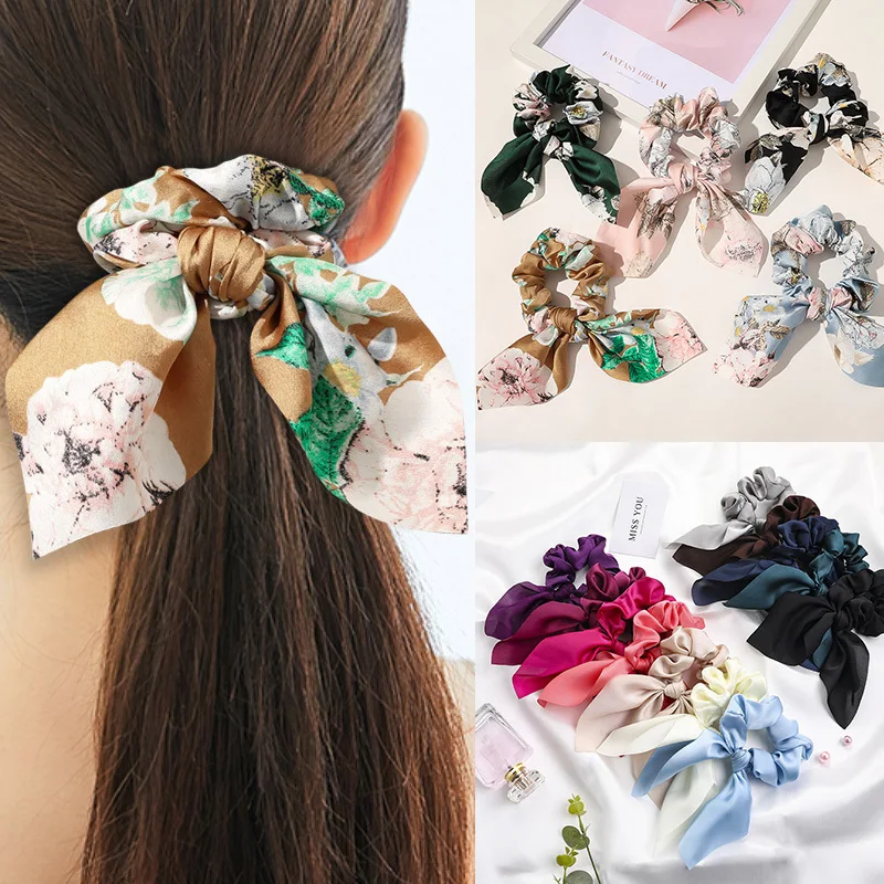 Bohemian Purple Floral Tie Dyed Hair Ribbons Ponytail Scarf Bowknot Elastic  Hair Bands Women Hair Rope Headwear Hair Accessories - AliExpress