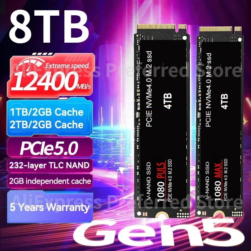 

1080 PLUS 1TB 2TB 4TB Gen5 NVMe M.2 SSD-Up to 12400 MB/s - DirectStorage Enabled-Gaming Photography Video Editing & Design