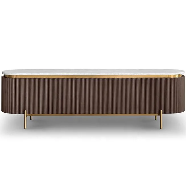 High Quality Italian Modern Luxury Stainless Steel Base Marble Top Tv Stand Cabinet Furniture Living Room