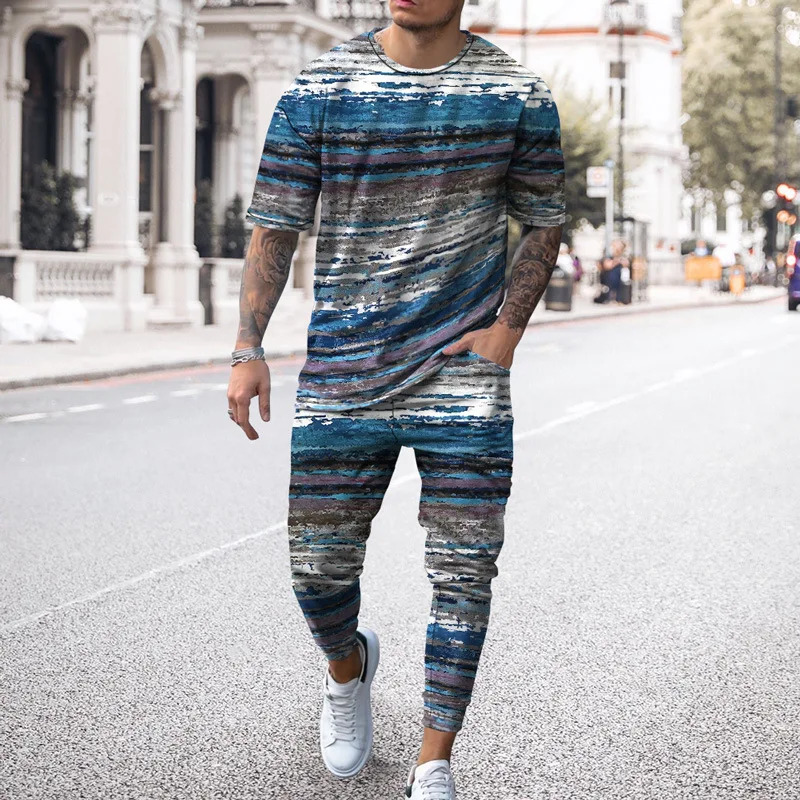 New Trend 3D Printed Men's 2 Piece Sets Oversized T Shirts Joogers Outfits Fashion Streetwear Trousers Tracksuit Male Clothing