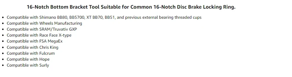 Description Picture 5 of item16-Notch Bottom Bracket Removal Tool BBT-69.2 Slot Bottom Support Tool Compatible with Shimano, SRAM, Chris King,,etc