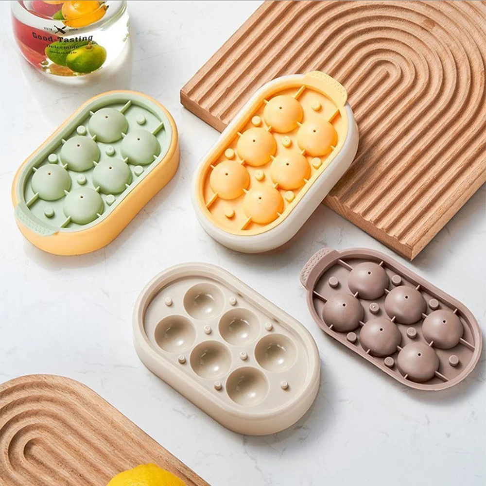 1PC Six Ice Cube Mold Silica Gel Ice Lattice Home Frozen Ball Box No Leakage Round Cube Mold ice cube mold ice cream mold