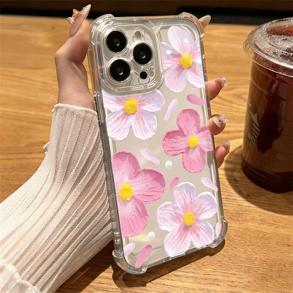Chic Floral Airbag Corner Clear Phone Case
