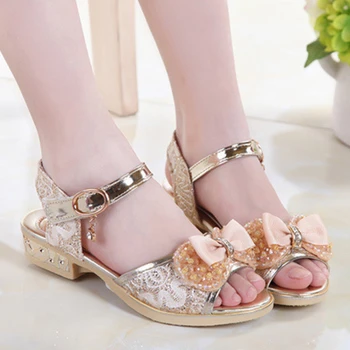 1 Summer Princess Children's Sandals Girls Sequins Low Heels Non-slip Shoes Fashion Bowknot Kids Beach Sandals Causal Versatile - Image 3