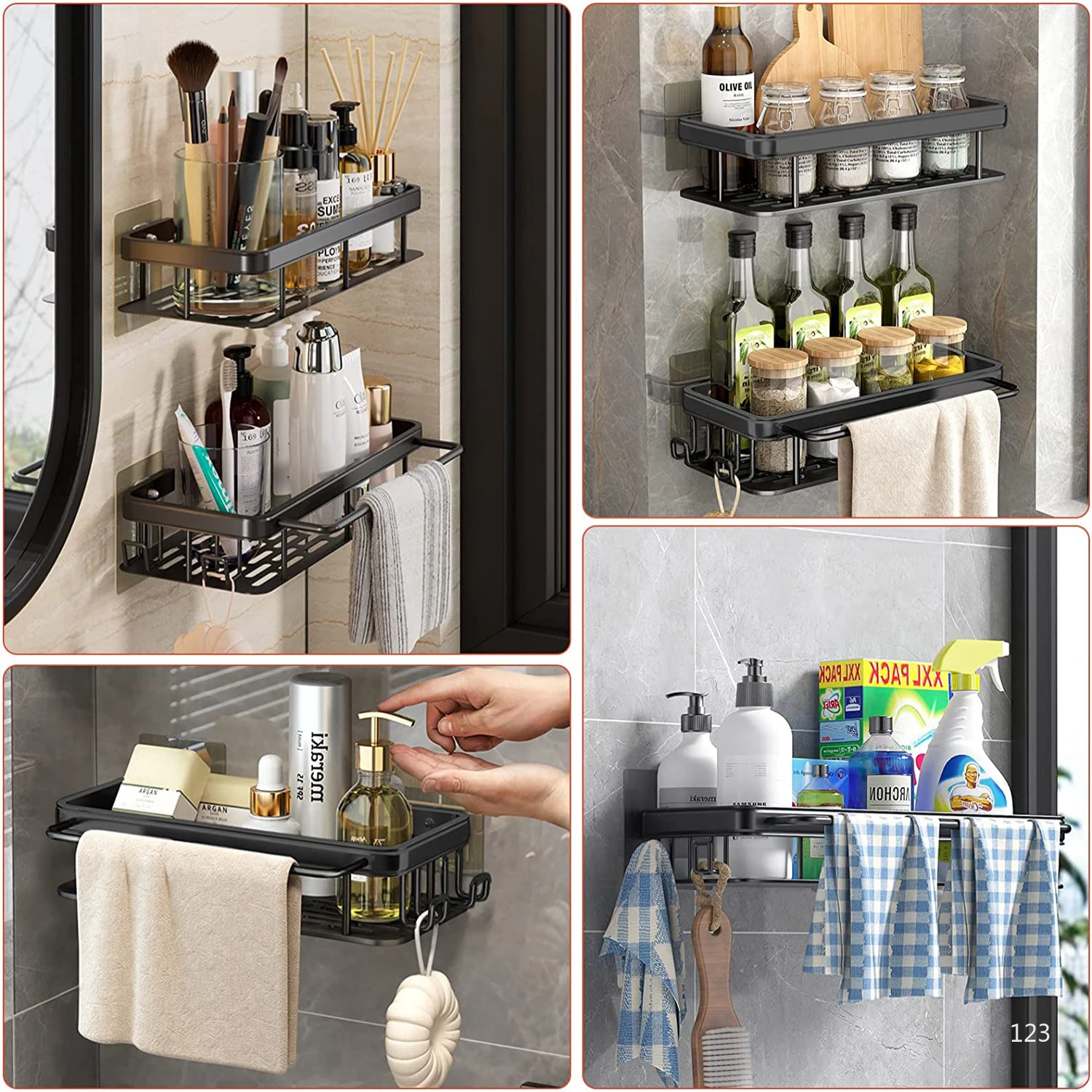 Bathroom Shelf Bathroom Towel Rack Shelves Wall Shower  Shampoo Rack No Drill Shelf Bathroom Tripod Storage Rack 3