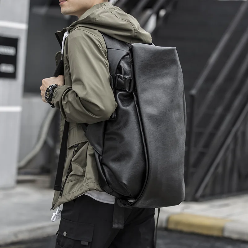

Men's backpack fashion trend casual and simple university men's PU backpack-95
