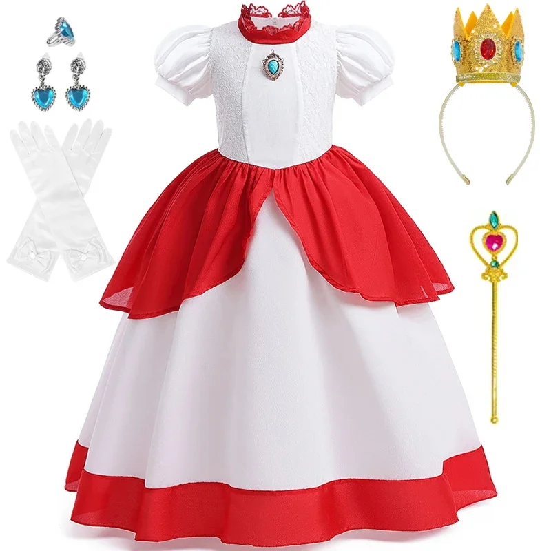 ピーチコスプレ衣装女の子プリンセスパフスリーブドレスクラウン
