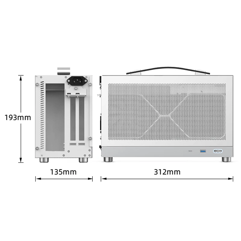 8.1L 알루미늄 미니 ITX 컴퓨터 케이스 휴대용 손잡이 메쉬 PC 섀시 SFX PSU 지원 USB 3.0 타입-C 포트 게임 및 사무용