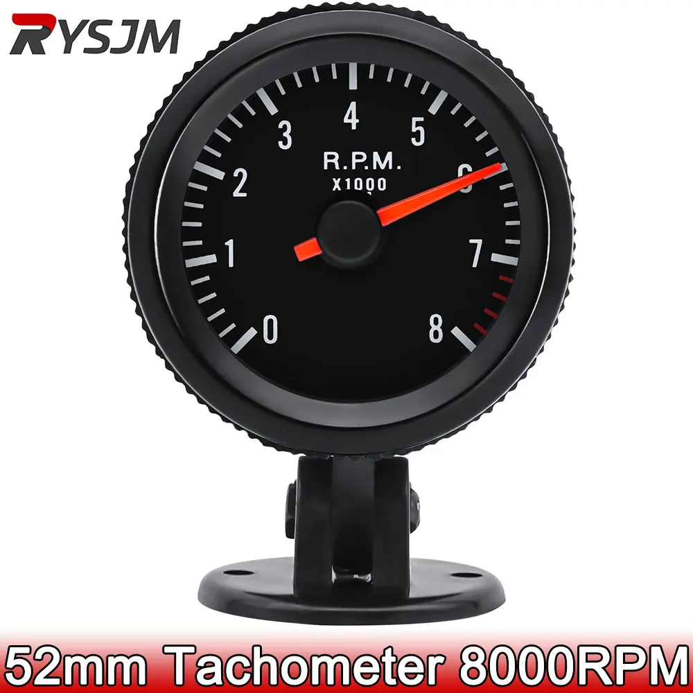 8K Tachometer + Gauge Holder 12V Car Tacho Meter 52mm with White LED Gauge 8000 RPM for 1-8 Cylinders Gasoline Engine engine tachometer